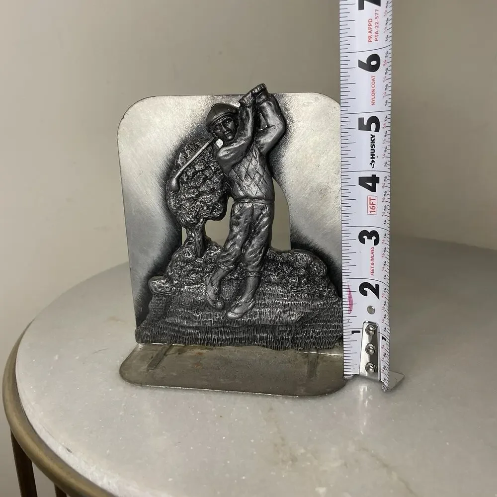 Golfer Bookends Silver Pewter Tone Metal Golf Golfing PGA